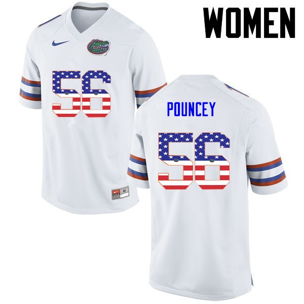 Florida Gators Women #56 Maurkice Pouncey College Football USA Flag Fashion White